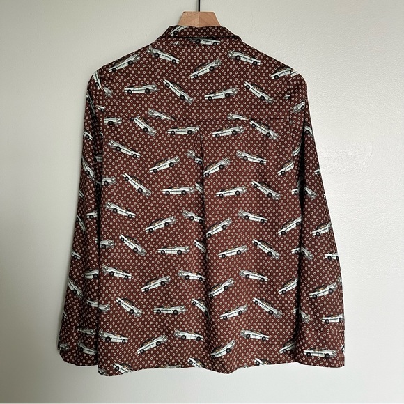 Zara Retro Vintage Car & Floral Print Button Down Blouse - Picture 4 of 4